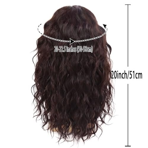 GNIMEGIL Long Brown Wigs for Men - Synthetic Layered Wavy Cosplay Party Wig 70s 80s Punk Rocker California Wig with Bangs Avelisse