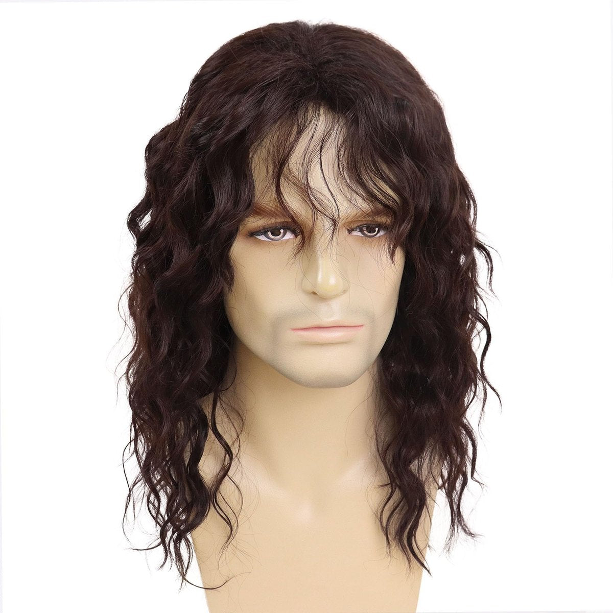 GNIMEGIL Long Brown Wigs for Men - Synthetic Layered Wavy Cosplay Party Wig 70s 80s Punk Rocker California Wig with Bangs Avelisse