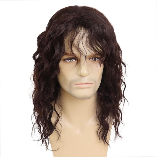 GNIMEGIL Long Brown Wigs for Men - Synthetic Layered Wavy Cosplay Party Wig 70s 80s Punk Rocker California Wig with Bangs Avelisse