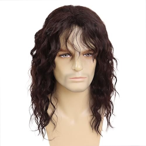 GNIMEGIL Long Brown Wigs for Men - Synthetic Layered Wavy Cosplay Party Wig 70s 80s Punk Rocker California Wig with Bangs Avelisse