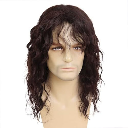 GNIMEGIL Long Brown Wigs for Men - Synthetic Layered Wavy Cosplay Party Wig 70s 80s Punk Rocker California Wig with Bangs Avelisse