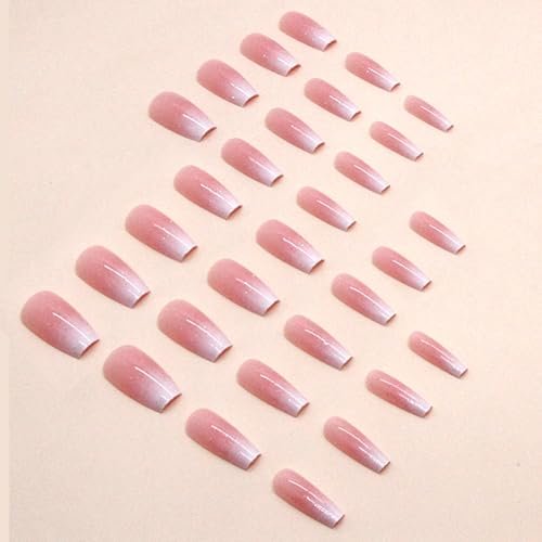 Hrnsnails Coffin Press On Nails Medium Long - Ombre & Glitter Design, 30 Pcs Acrylic False Nails for Women - görsel 6