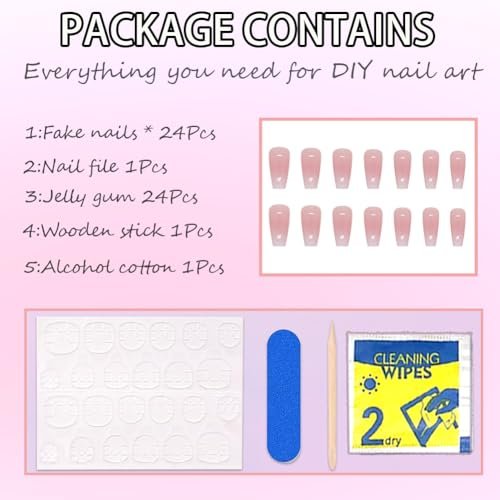 Hrnsnails Coffin Press On Nails Medium Long - Ombre & Glitter Design, 30 Pcs Acrylic False Nails for Women - görsel 10