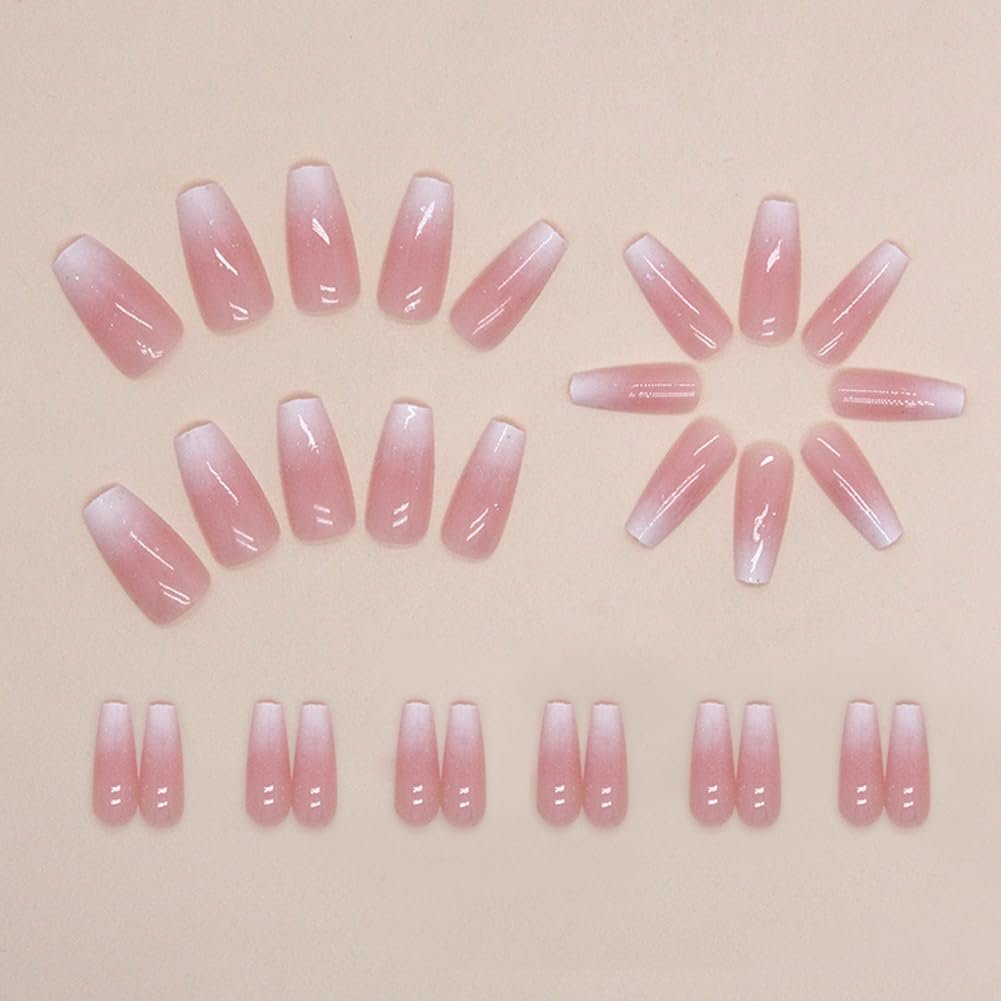 Hrnsnails Coffin Press On Nails Medium Long - Ombre & Glitter Design, 30 Pcs Acrylic False Nails for Women - görsel 7