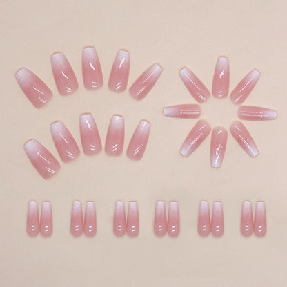 Hrnsnails Coffin Press On Nails Medium Long - Ombre & Glitter Design, 30 Pcs Acrylic False Nails for Women