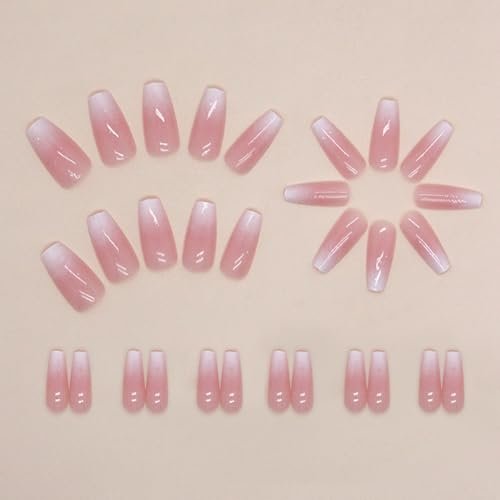 Hrnsnails Coffin Press On Nails Medium Long - Ombre & Glitter Design, 30 Pcs Acrylic False Nails for Women - görsel 8