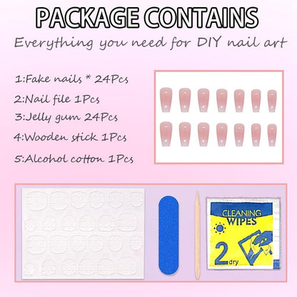 Hrnsnails Coffin Press On Nails Medium Long - Ombre & Glitter Design, 30 Pcs Acrylic False Nails for Women