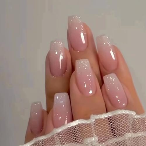 Hrnsnails Coffin Press On Nails Medium Long - Ombre & Glitter Design, 30 Pcs Acrylic False Nails for Women - görsel 2