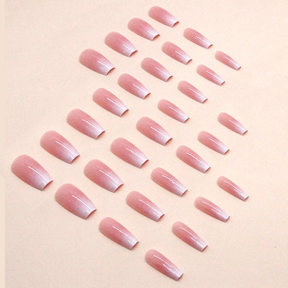 Hrnsnails Coffin Press On Nails Medium Long - Ombre & Glitter Design, 30 Pcs Acrylic False Nails for Women - görsel 5