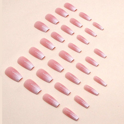 Hrnsnails Coffin Press On Nails Medium Long - Ombre & Glitter Design, 30 Pcs Acrylic False Nails for Women