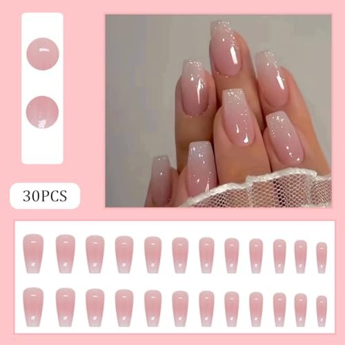 Hrnsnails Coffin Press On Nails Medium Long - Ombre & Glitter Design, 30 Pcs Acrylic False Nails for Women - görsel 4