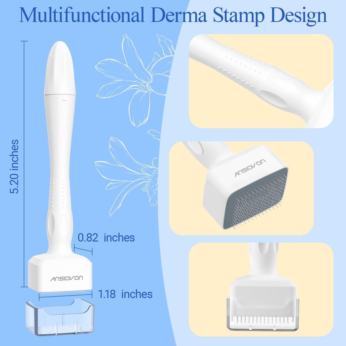ANSIOVON Derma Stamp - Microneedling Stamp for Hair, Face, Scalp, Beard - At-Home Micro Needle Dermastamp for Women and Men - görsel 5