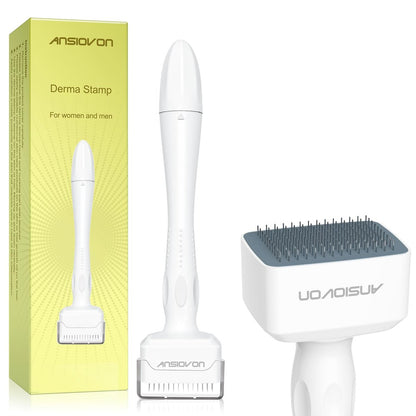 ANSIOVON Derma Stamp - Microneedling Stamp for Hair, Face, Scalp, Beard - At-Home Micro Needle Dermastamp for Women and Men