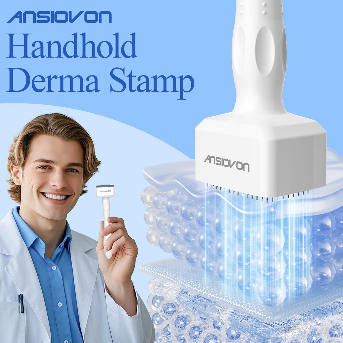 ANSIOVON Derma Stamp - Microneedling Stamp for Hair, Face, Scalp, Beard - At-Home Micro Needle Dermastamp for Women and Men - görsel 3