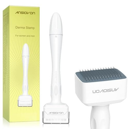 ANSIOVON Derma Stamp - Microneedling Stamp for Hair, Face, Scalp, Beard - At-Home Micro Needle Dermastamp for Women and Men