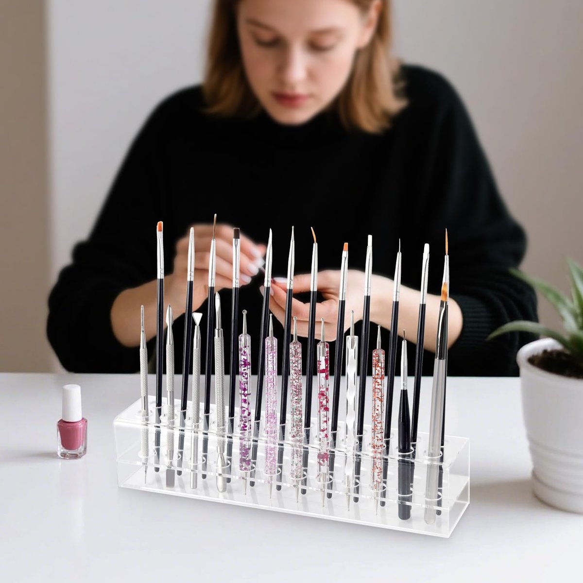 Wiojtry Clear Acrylic Nail Art Tool Organizer – Brush Holder & Storage Case for Nail Technicians - görsel 5