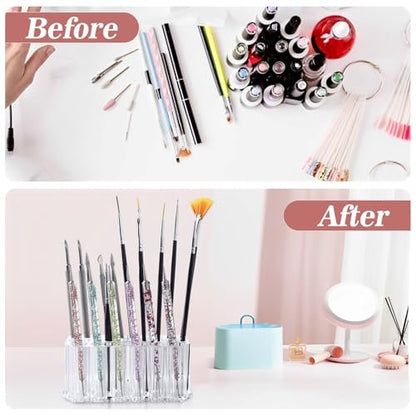 Wiojtry Clear Acrylic Nail Art Tool Organizer – Brush Holder & Storage Case for Nail Technicians