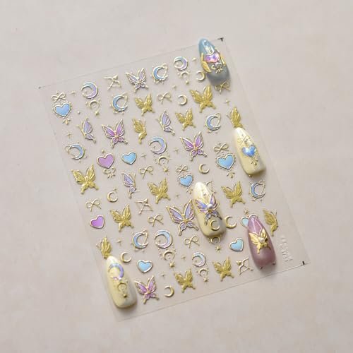 5D Gold Butterfly Nail Art Stickers - Acrylic Nail Decals with Moon & Star Designs for DIY Manicure - görsel 8