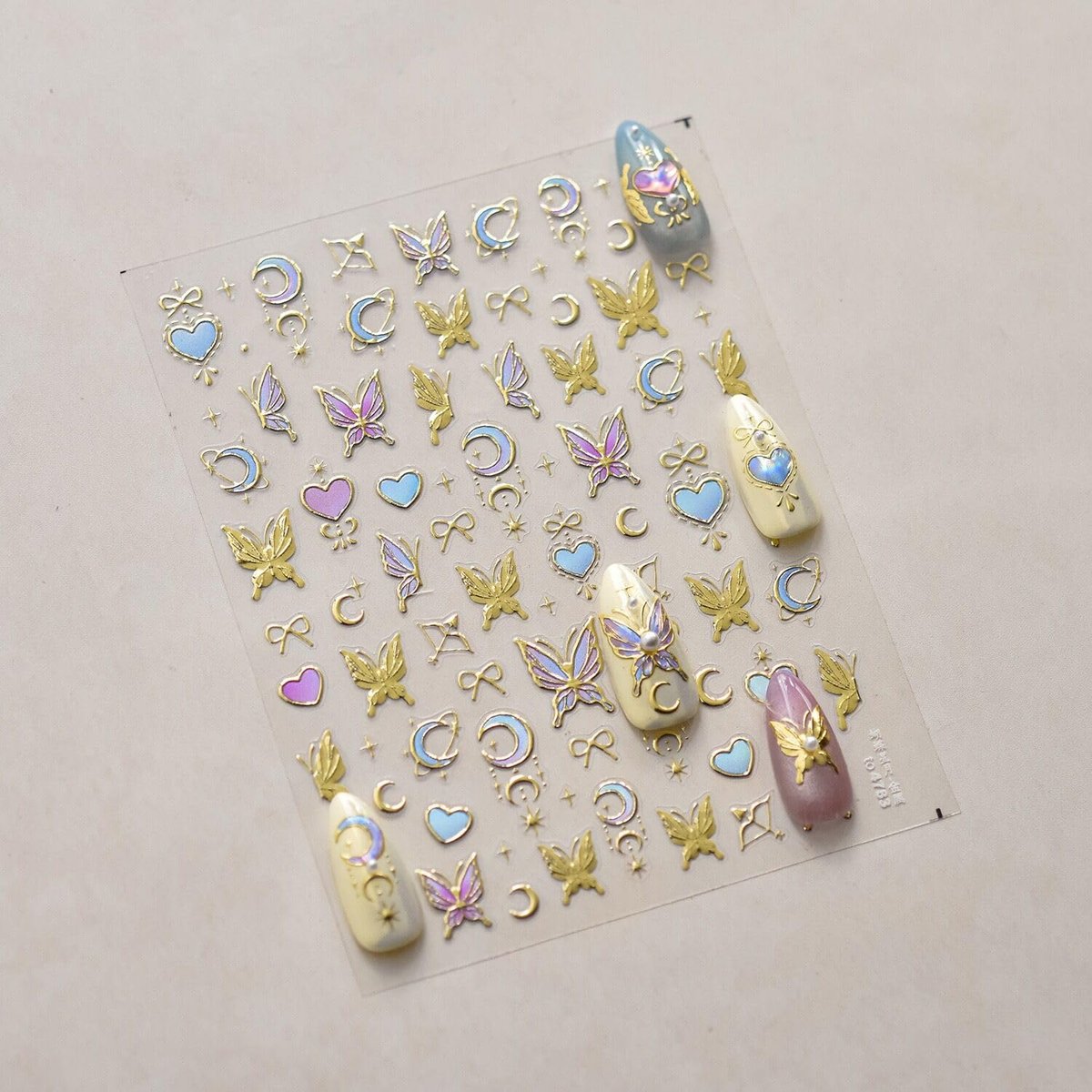 5D Gold Butterfly Nail Art Stickers - Acrylic Nail Decals with Moon & Star Designs for DIY Manicure - görsel 7