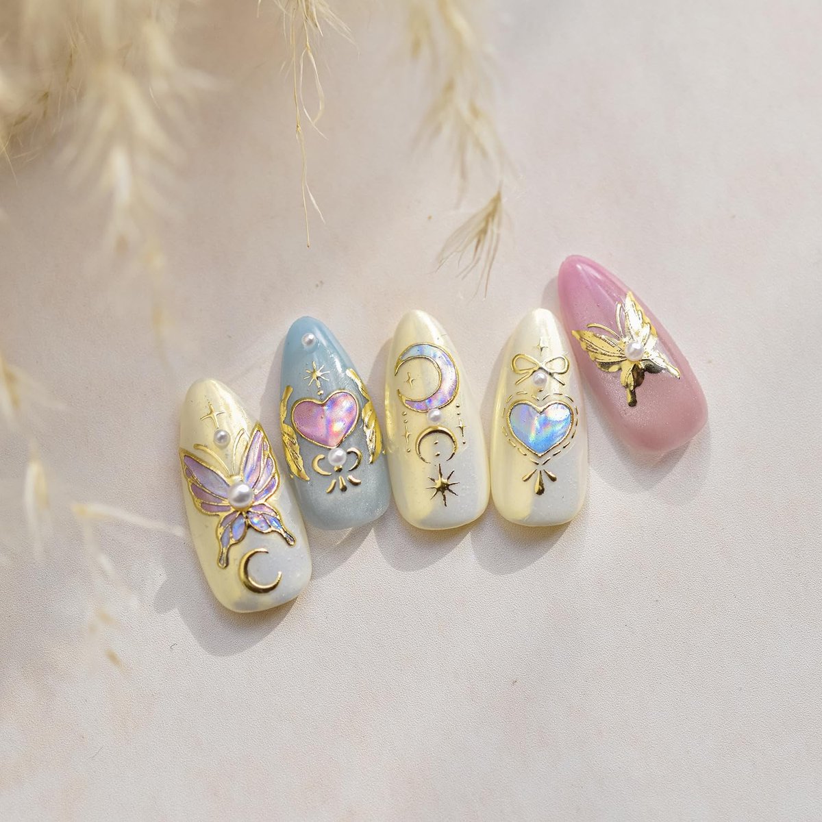 5D Gold Butterfly Nail Art Stickers - Acrylic Nail Decals with Moon & Star Designs for DIY Manicure - görsel 11