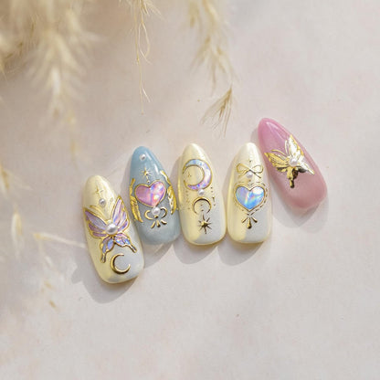 5D Gold Butterfly Nail Art Stickers - Acrylic Nail Decals with Moon & Star Designs for DIY Manicure