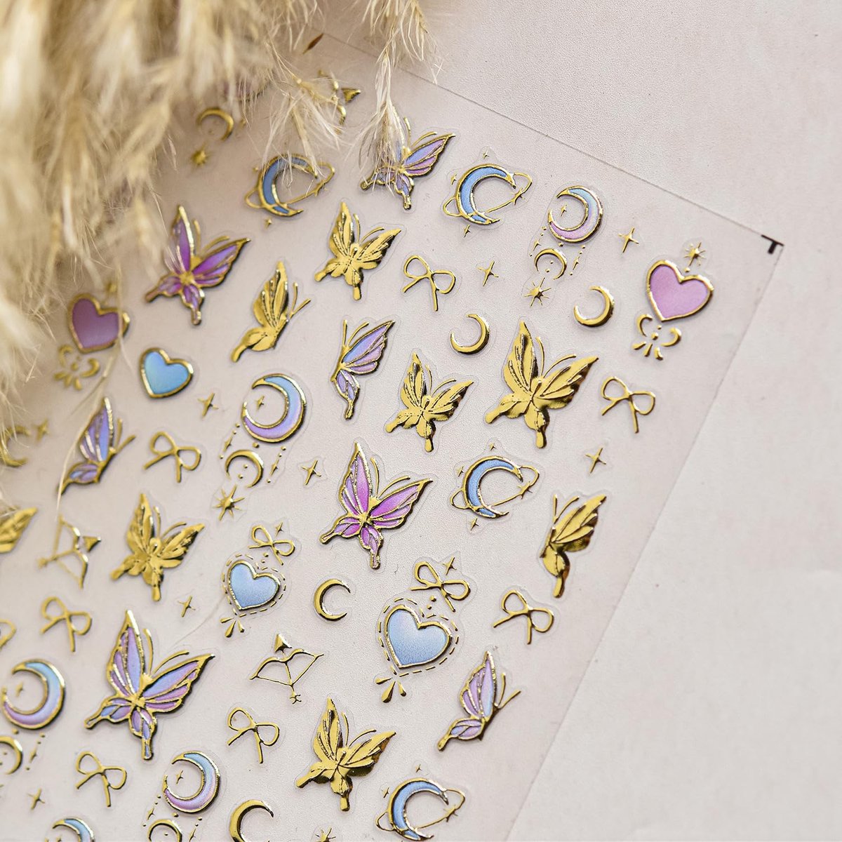 5D Gold Butterfly Nail Art Stickers - Acrylic Nail Decals with Moon & Star Designs for DIY Manicure - görsel 3