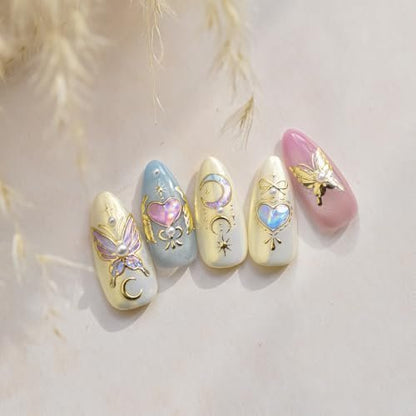 5D Gold Butterfly Nail Art Stickers - Acrylic Nail Decals with Moon & Star Designs for DIY Manicure