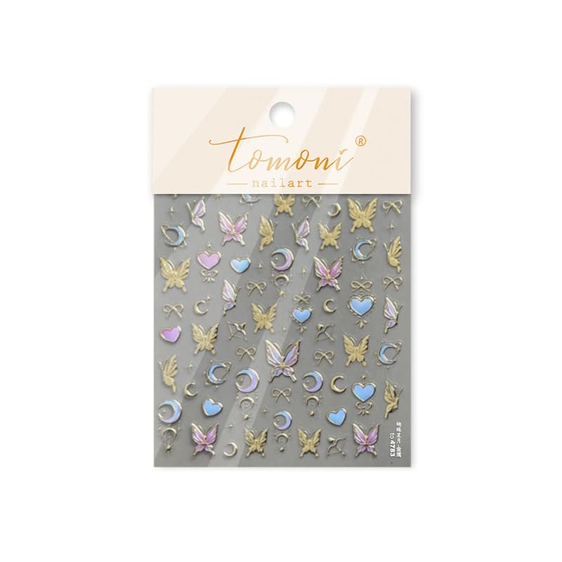 5D Gold Butterfly Nail Art Stickers - Acrylic Nail Decals with Moon & Star Designs for DIY Manicure - görsel 13
