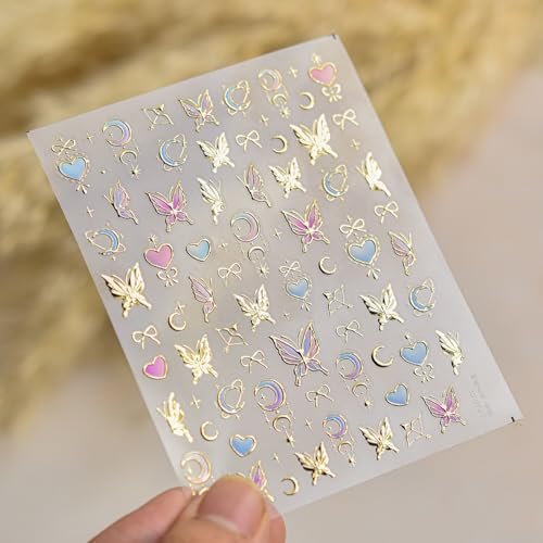 5D Gold Butterfly Nail Art Stickers - Acrylic Nail Decals with Moon & Star Designs for DIY Manicure - görsel 10