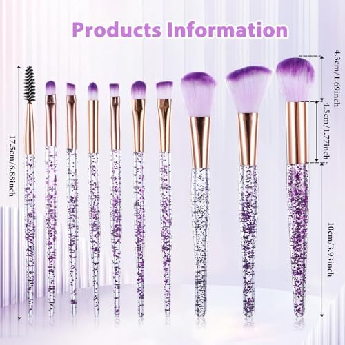 10 Pcs Crystal Glitter Makeup Brush Set – Professional Blending & Foundation Brushes for Flawless Face Makeup (Purple, 6-7 Inch) - görsel 4