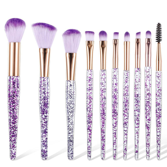 10 Pcs Crystal Glitter Makeup Brush Set – Professional Blending & Foundation Brushes for Flawless Face Makeup (Purple, 6-7 Inch)