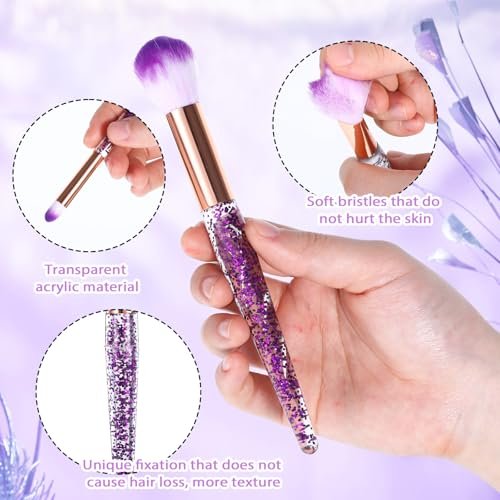10 Pcs Crystal Glitter Makeup Brush Set – Professional Blending & Foundation Brushes for Flawless Face Makeup (Purple, 6-7 Inch) - görsel 6