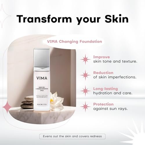 Vima Color Changing Foundation with Sunscreen – Fragrance-Free, Paraben-Free, Vegan Makeup – Lightweight, Long-Lasting Coverage – 1 fl oz Avelisse
