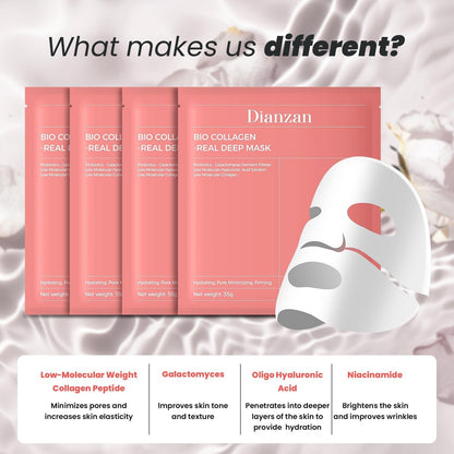 Dianzan Korean Overnight Bio-Collagen Mask – Deep Moisturizing, Firming, Glowing Glass Skin Mask for Sensitive Skin (4 Pack)