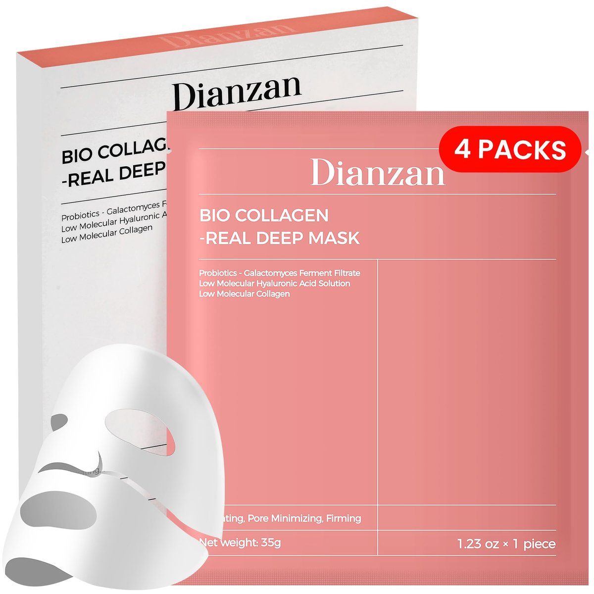 Dianzan Korean Overnight Bio-Collagen Mask – Deep Moisturizing, Firming, Glowing Glass Skin Mask for Sensitive Skin (4 Pack) - görsel 1