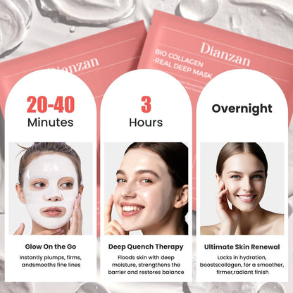 Dianzan Korean Overnight Bio-Collagen Mask – Deep Moisturizing, Firming, Glowing Glass Skin Mask for Sensitive Skin (4 Pack)