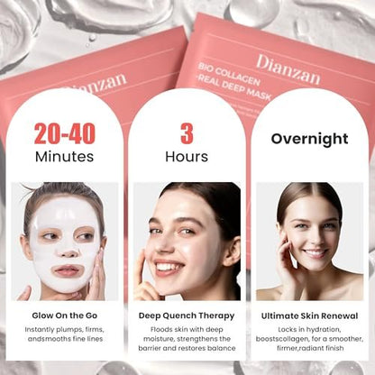 Dianzan Korean Overnight Bio-Collagen Mask – Deep Moisturizing, Firming, Glowing Glass Skin Mask for Sensitive Skin (4 Pack)
