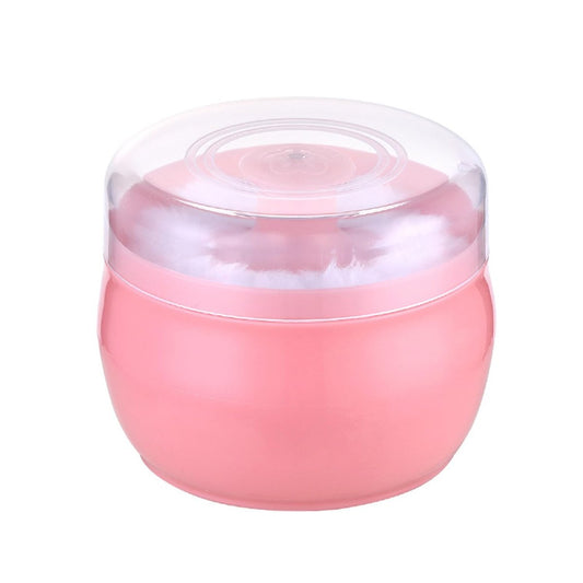 After-Bath Puff Box Body Cosmetic Powder Puff Box Container Dispenser Case Holder with Sifter and Powder Puffs - Pink