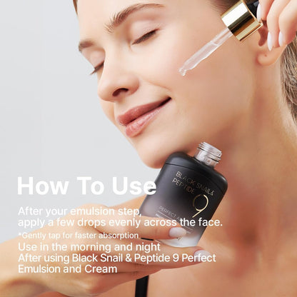 Farmstay Black Snail & Peptide9 Perfect Ampoule - Korean Snail Mucin Serum for Elasticity & Glow, 1.18 Fl Oz Avelisse