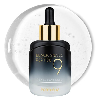Farmstay Black Snail & Peptide9 Perfect Ampoule - Korean Snail Mucin Serum for Elasticity & Glow, 1.18 Fl Oz Avelisse