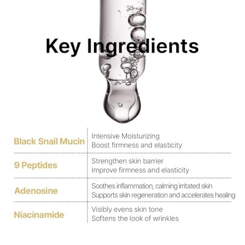 Farmstay Black Snail & Peptide9 Perfect Ampoule - Korean Snail Mucin Serum for Elasticity & Glow, 1.18 Fl Oz Avelisse