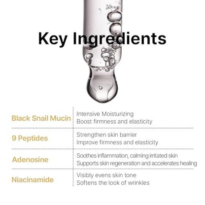 Farmstay Black Snail & Peptide9 Perfect Ampoule - Korean Snail Mucin Serum for Elasticity & Glow, 1.18 Fl Oz Avelisse