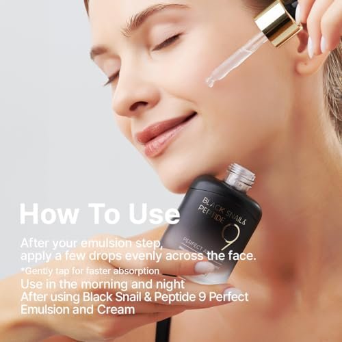 Farmstay Black Snail & Peptide9 Perfect Ampoule - Korean Snail Mucin Serum for Elasticity & Glow, 1.18 Fl Oz Avelisse