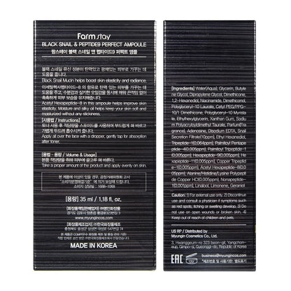 Farmstay Black Snail & Peptide9 Perfect Ampoule - Korean Snail Mucin Serum for Elasticity & Glow, 1.18 Fl Oz Avelisse