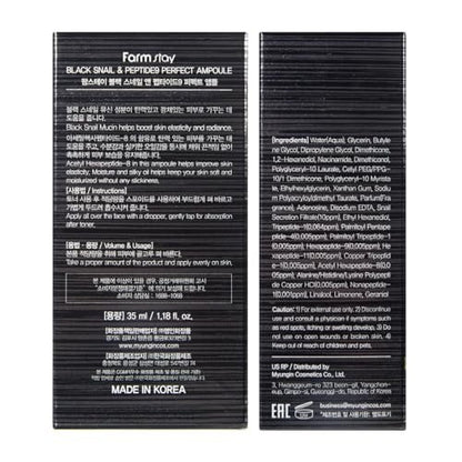 Farmstay Black Snail & Peptide9 Perfect Ampoule - Korean Snail Mucin Serum for Elasticity & Glow, 1.18 Fl Oz Avelisse