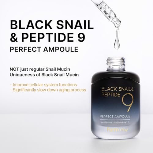 Farmstay Black Snail & Peptide9 Perfect Ampoule - Korean Snail Mucin Serum for Elasticity & Glow, 1.18 Fl Oz Avelisse