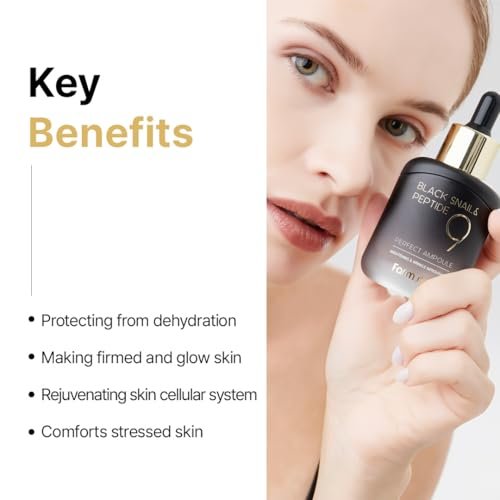 Farmstay Black Snail & Peptide9 Perfect Ampoule - Korean Snail Mucin Serum for Elasticity & Glow, 1.18 Fl Oz Avelisse