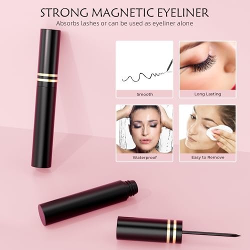 Magnetic Eyelashes Kit with Eyeliner - Natural Look Reusable 3D Faux Mink Lashes, No Glue Needed, Easy Application with Tweezers, 12 Pairs - görsel 4