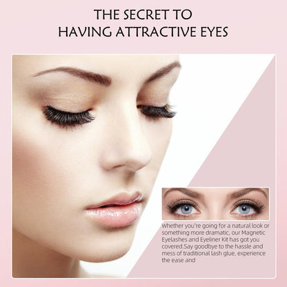Magnetic Eyelashes Kit with Eyeliner - Natural Look Reusable 3D Faux Mink Lashes, No Glue Needed, Easy Application with Tweezers, 12 Pairs
