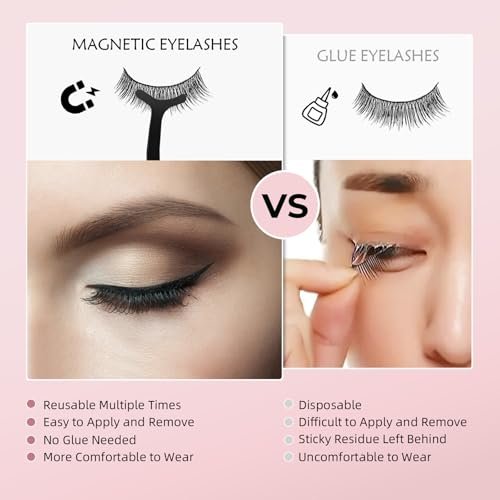 Magnetic Eyelashes Kit with Eyeliner - Natural Look Reusable 3D Faux Mink Lashes, No Glue Needed, Easy Application with Tweezers, 12 Pairs - görsel 6